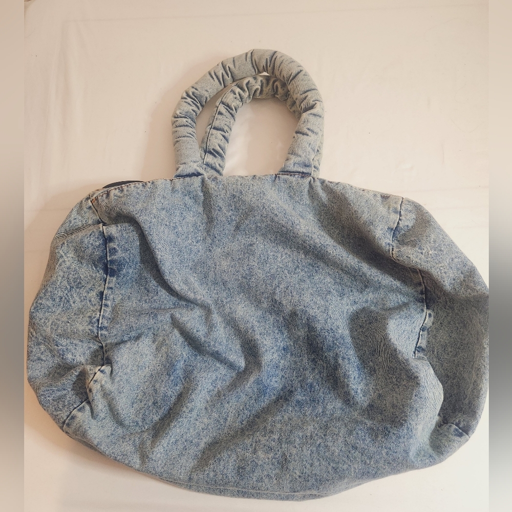 Vintage stonewashed light blue denim tote bag 19x19x8